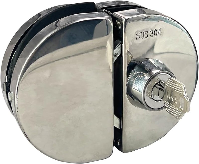 KS Hardware Stainless Steel 304 Grade Anti-Theft Security Double or Single Glass Door Lock with Keys Suitable for 10mm-12mm Glass Thickness - No Drill Holes Needed (Mirror Chrome) - Image 2